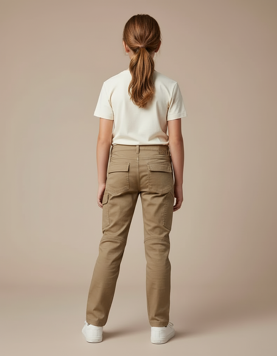 Pantalon Cargo Kaki Coupe Droite Enfant Décontracté - Toile - vue 2