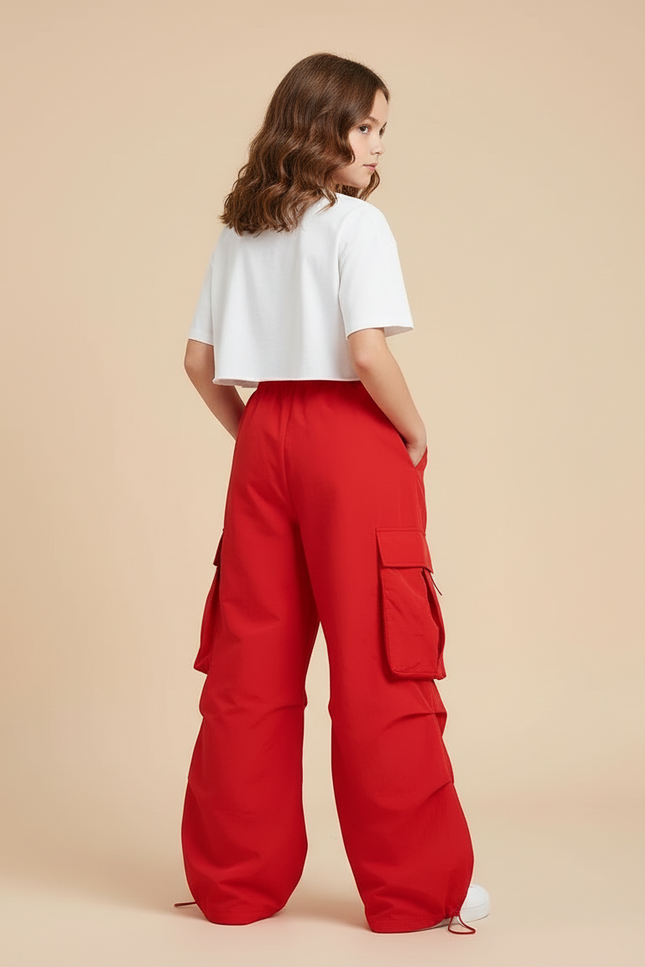 Pantalon Cargo Fille Rouge Parachute - Polyester - vue 2