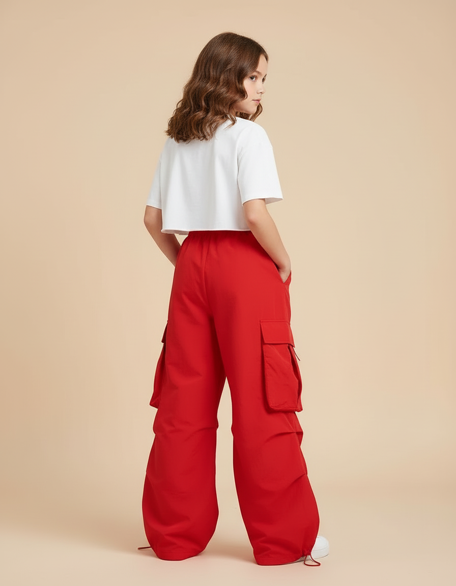 Pantalon Cargo Fille Rouge Parachute - Polyester - vue 2