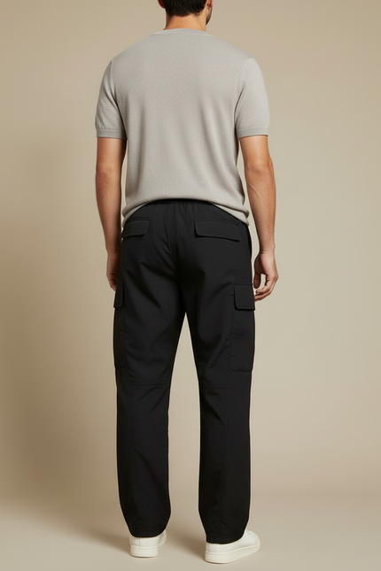 Pantalon Cargo Noir Ample Cordon Homme Léger - Polyester - vue 2
