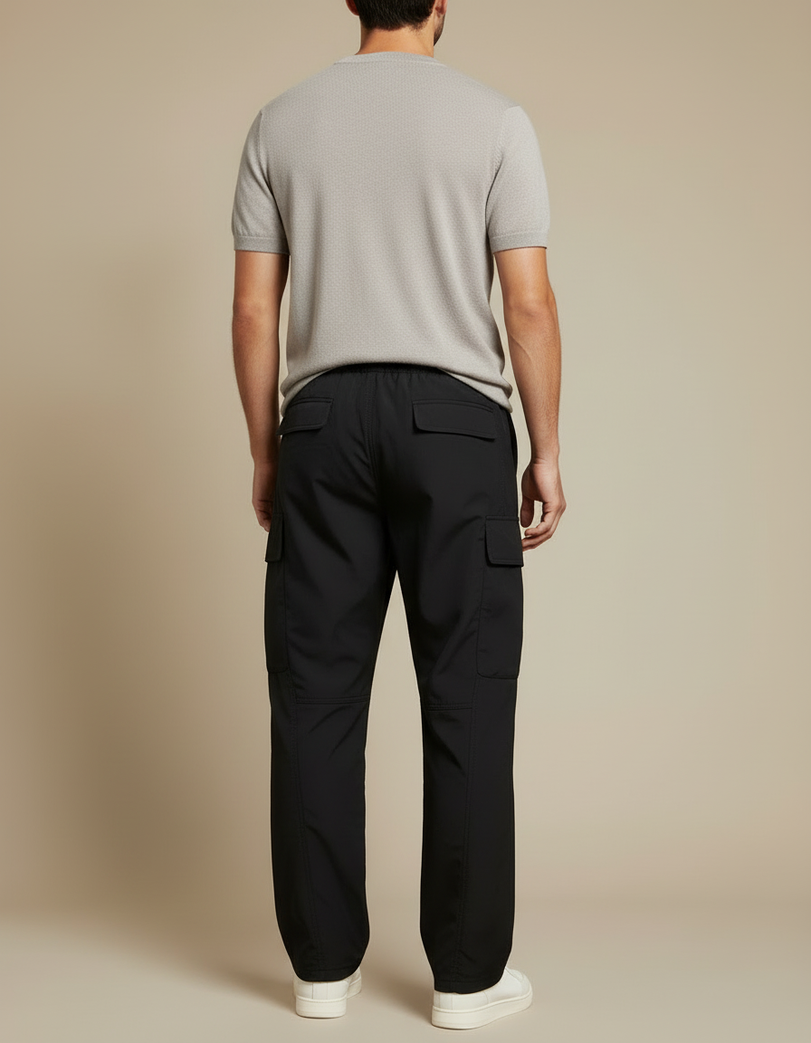 Pantalon Cargo Noir Ample Cordon Homme Léger - Polyester - vue 2