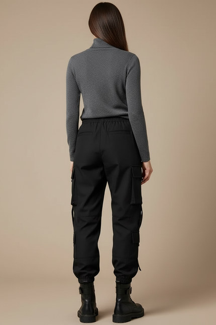 Pantalon Cargo Noir Fluide Multipoches Décontracté Femme - Polyester - vue 2