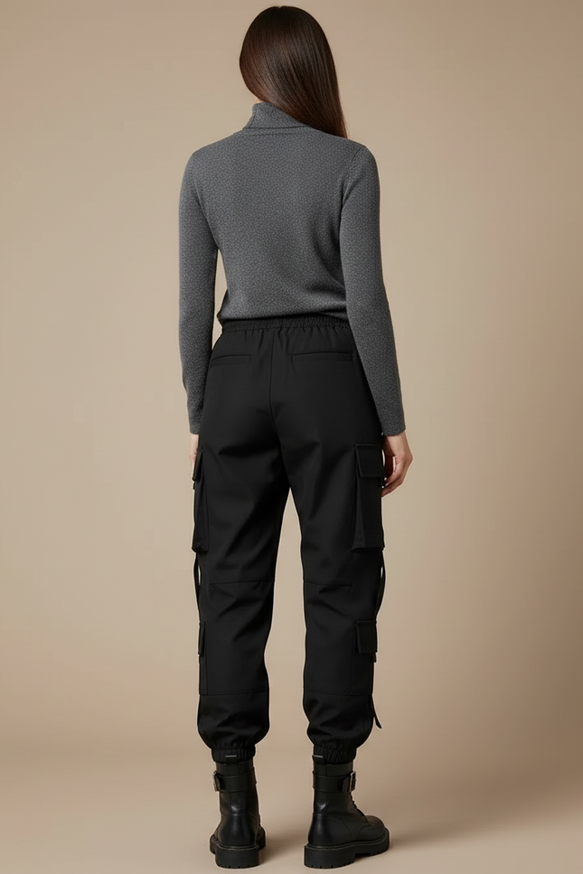 Pantalon Cargo Noir Fluide Multipoches Décontracté Femme - Polyester - vue 2