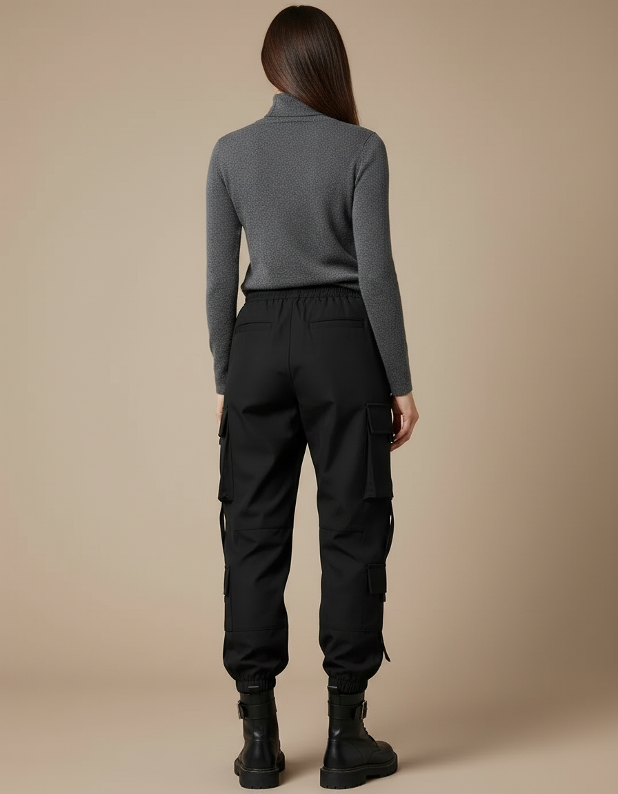 Pantalon Cargo Noir Fluide Multipoches Décontracté Femme - Polyester - vue 2