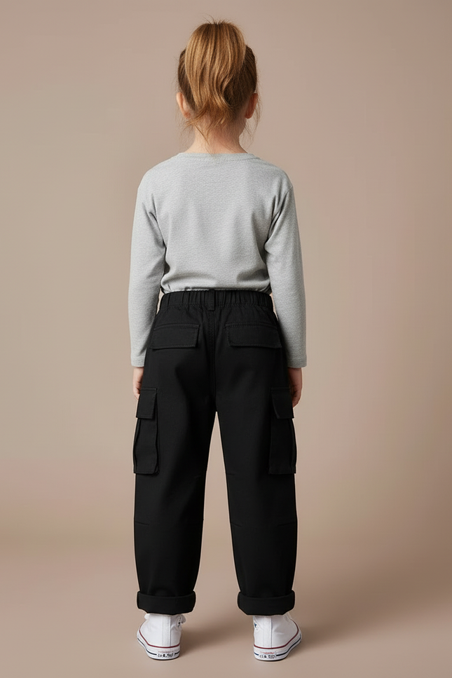 Pantalon Cargo Fille Noir Large - Toile - vue 2