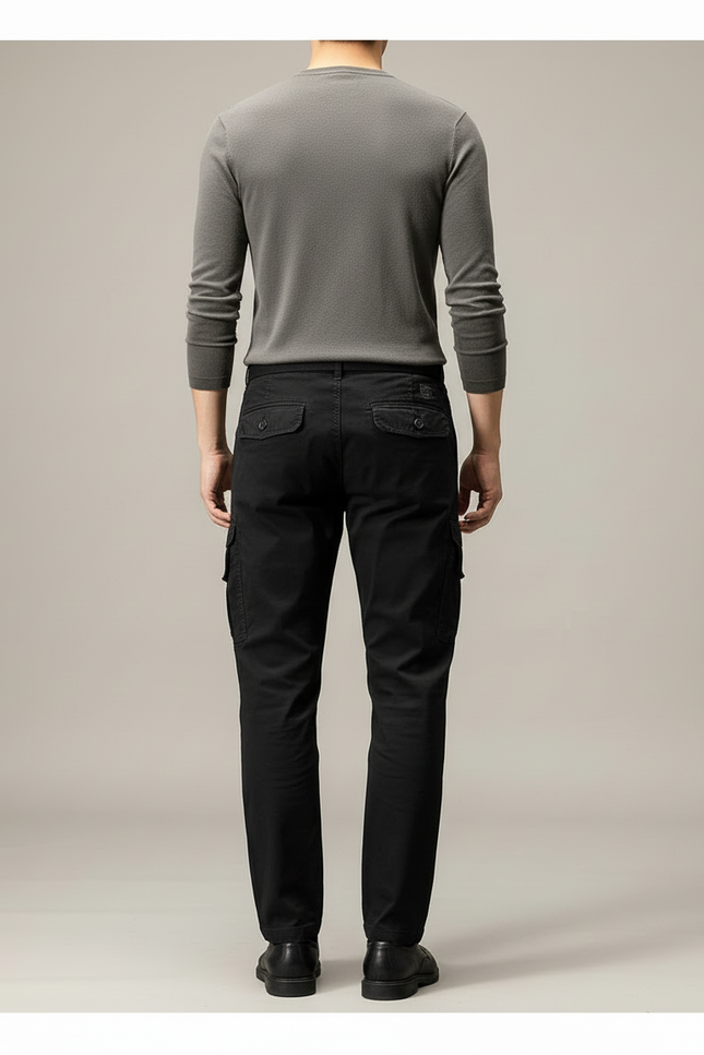 Pantalon Cargo Noir Coton Multipoche Décontracté Homme - Toile - vue 2
