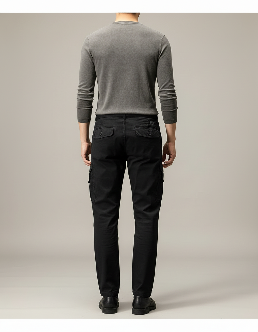 Pantalon Cargo Noir Coton Multipoche Décontracté Homme - Toile - vue 2
