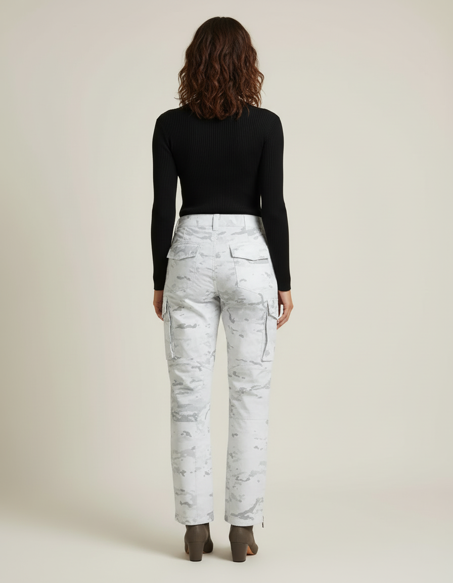 Pantalon Cargo Camouflage Blanc Ample Femme Hiver - Polyester - vue 2