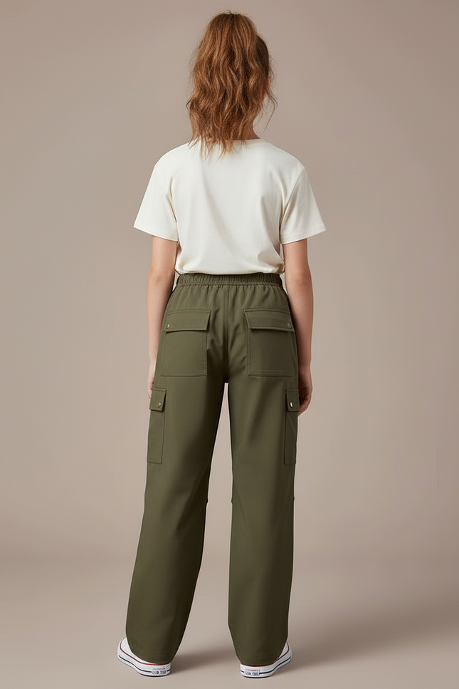 Pantalon Cargo Kaki Enfant Ample Décontracté Multipoches - Gabardine - vue 2