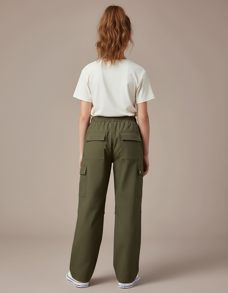 Pantalon Cargo Kaki Enfant Ample Décontracté Multipoches - Gabardine - vue 2