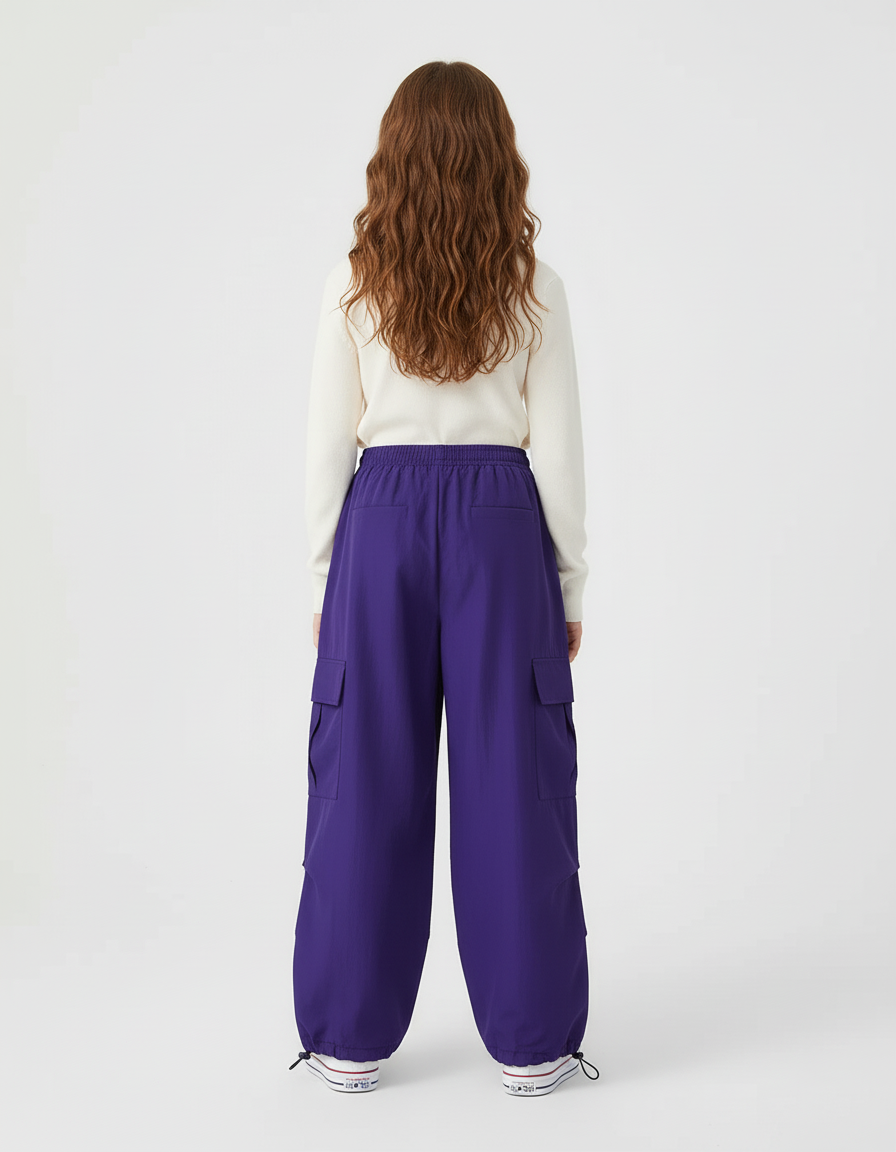 Pantalon Cargo Violet Ample Multipoches Enfant - Polyester - vue 2