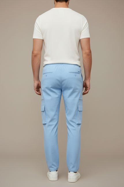 Pantalon Cargo Bleu Ciel Décontracté Cordon Poches Zippées - Polyester - vue 2