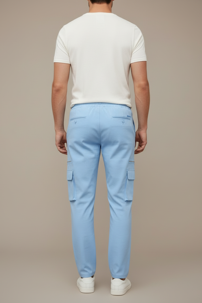 Pantalon Cargo Bleu Ciel Décontracté Cordon Poches Zippées - Polyester - vue 2