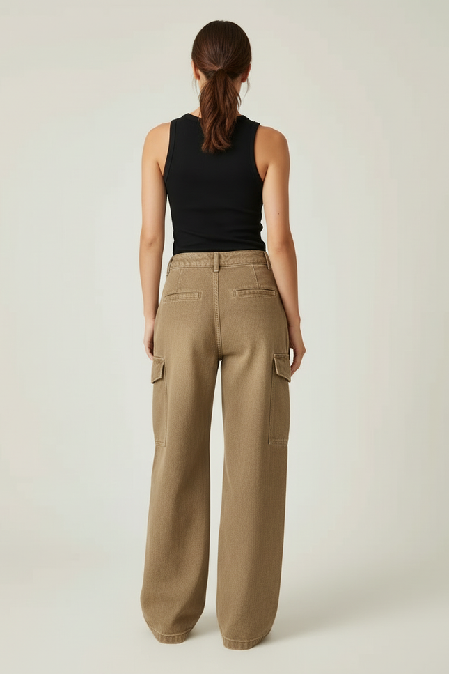 Pantalon Cargo Kaki Ample Denim Poches Femme - Jean - vue 2