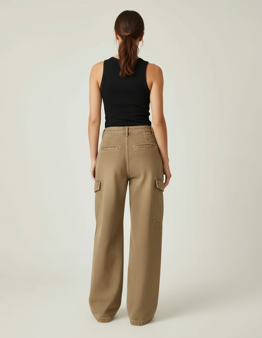 Pantalon Cargo Kaki Ample Denim Poches Femme - Jean - vue 2