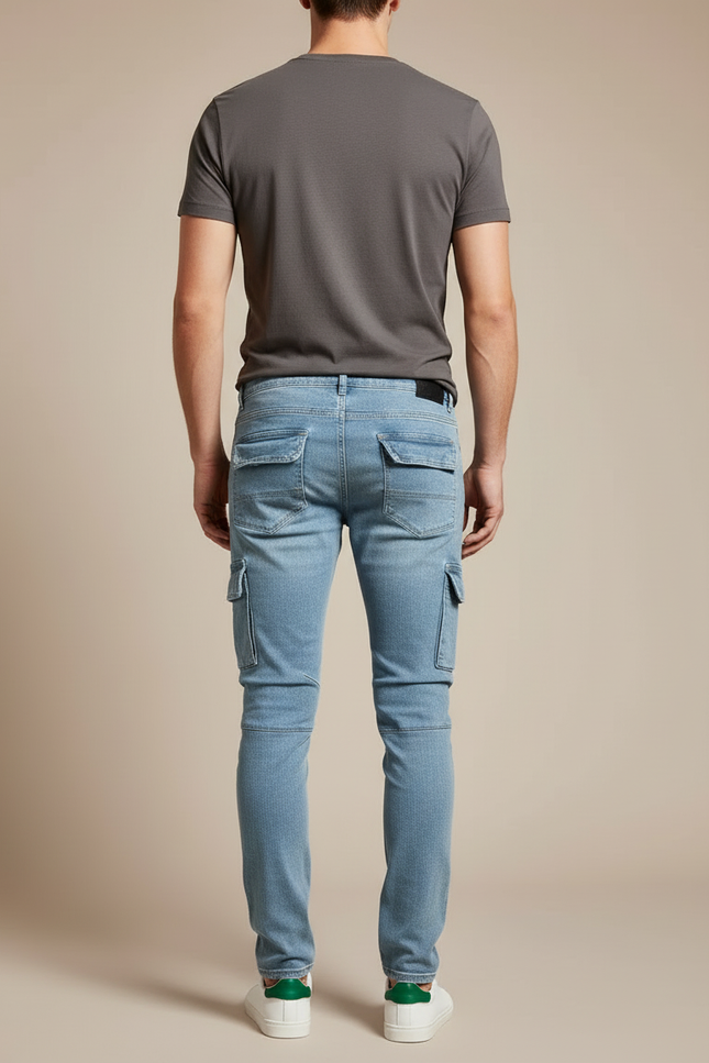 Pantalon Cargo Bleu Clair Slim Multipoches Homme - Jean - vue 2