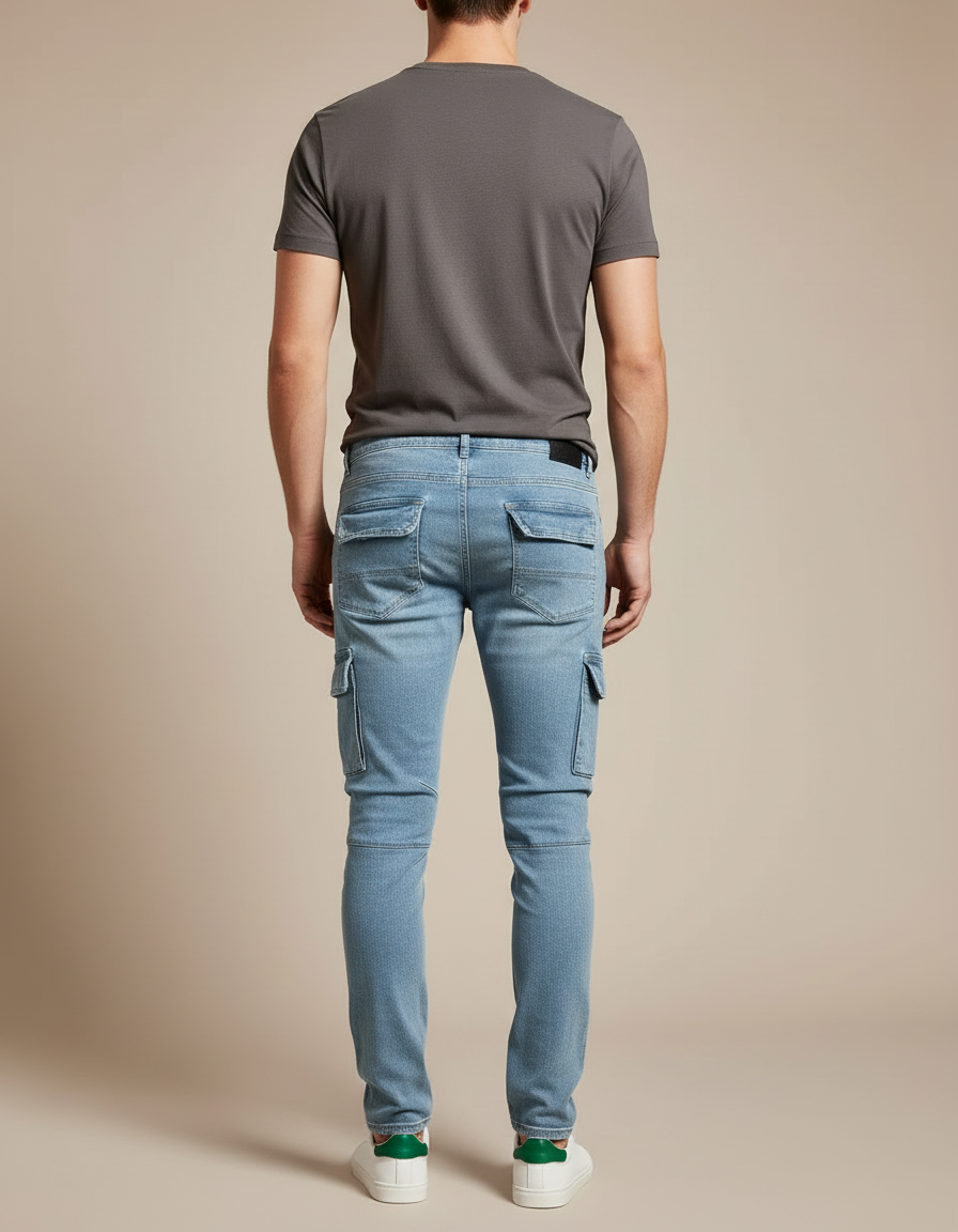 Pantalon Cargo Bleu Clair Slim Multipoches Homme - Jean - vue 2