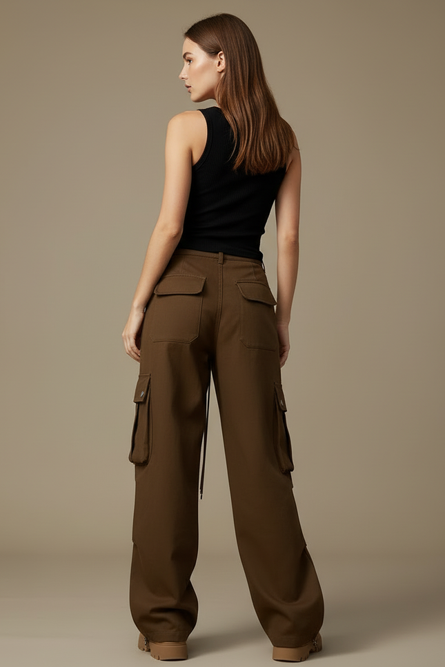 Pantalon Cargo Marron Ample Multipoches Femme - Gabardine - vue 2