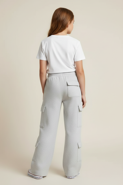 Pantalon Cargo Gris Ample Décontracté Fille Coton - Molleton - vue 2