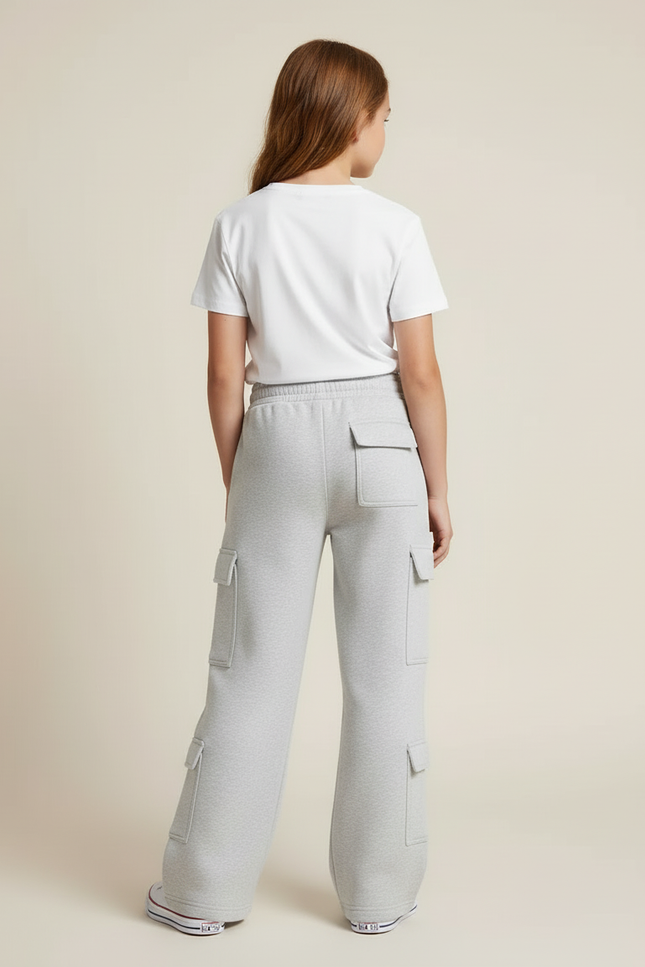 Pantalon Cargo Gris Ample Décontracté Fille Coton - Molleton - vue 2