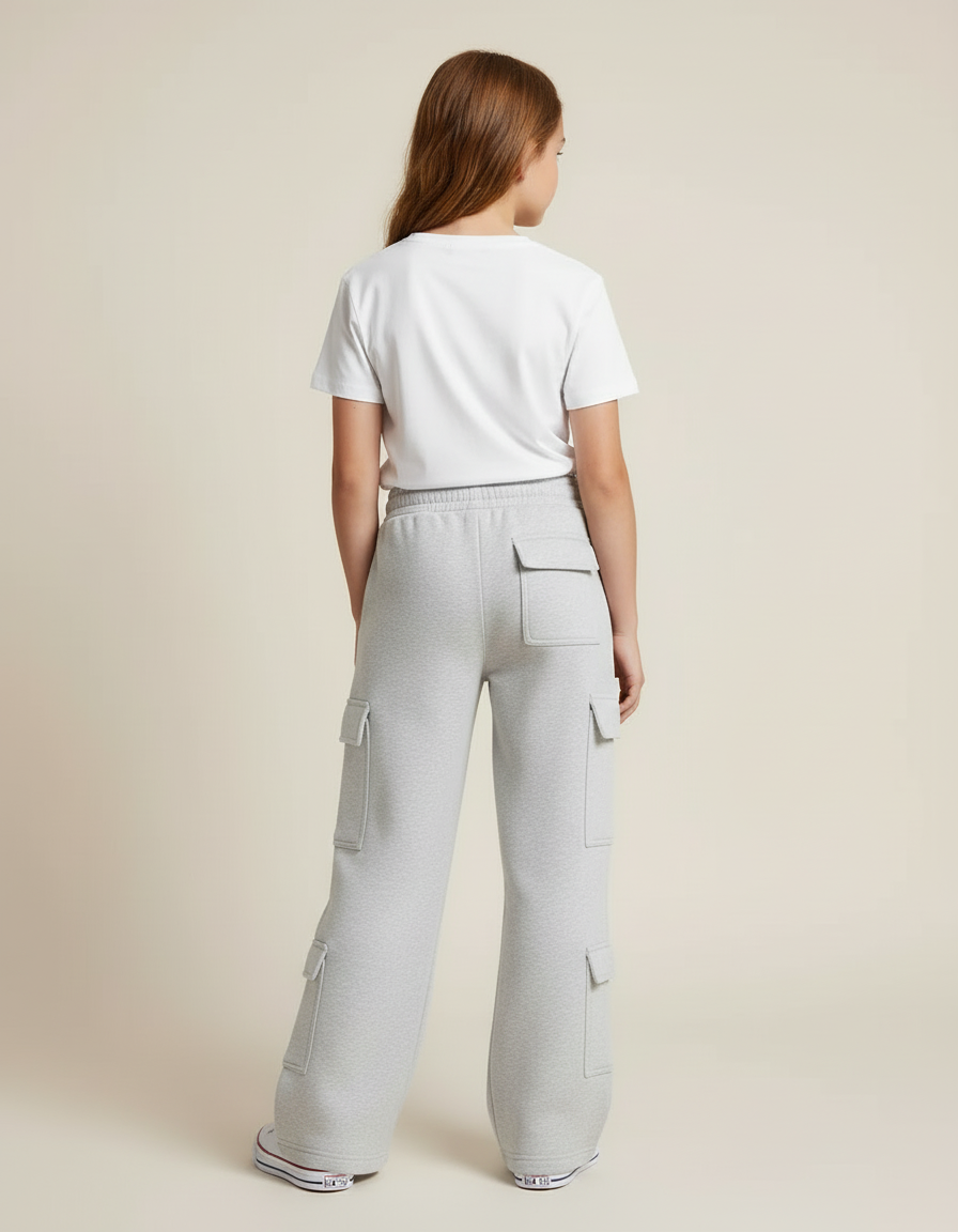 Pantalon Cargo Gris Ample Décontracté Fille Coton - Molleton - vue 2