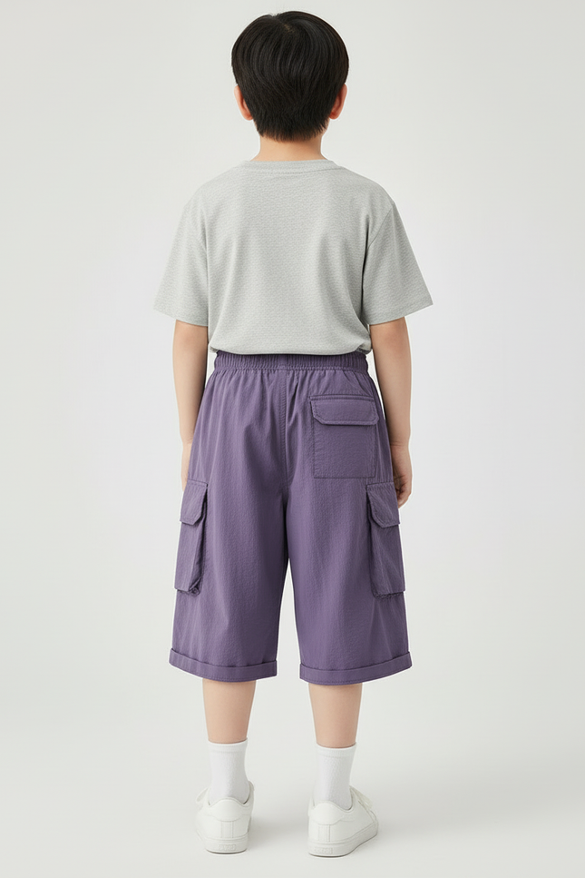 Pantalon Cargo Violet Ample Poches Enfant Coton - Polyester - vue 2