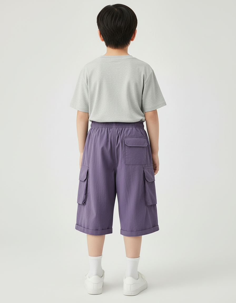 Pantalon Cargo Violet Ample Poches Enfant Coton - Polyester - vue 2