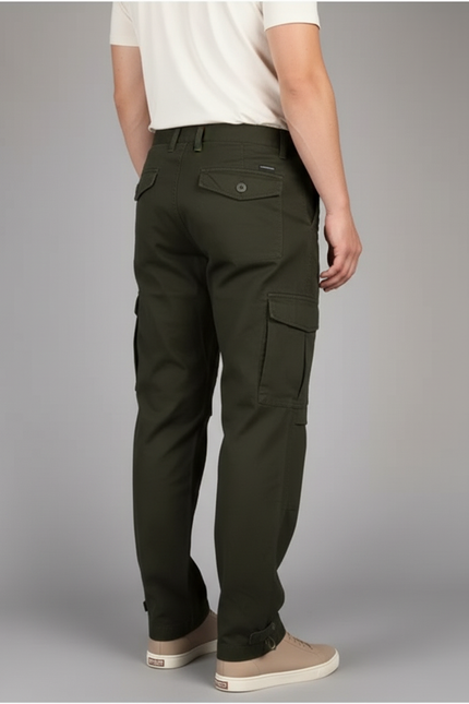 Pantalon Cargo Vert Kaki Ample Coton Multipoches - vue 2