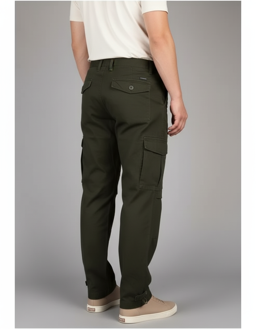 Pantalon Cargo Vert Kaki Ample Coton Multipoches - vue 2