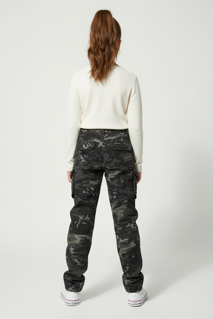 Pantalon Cargo Camouflage Militaire Noir Ample - Multicolore Coton - vue 2