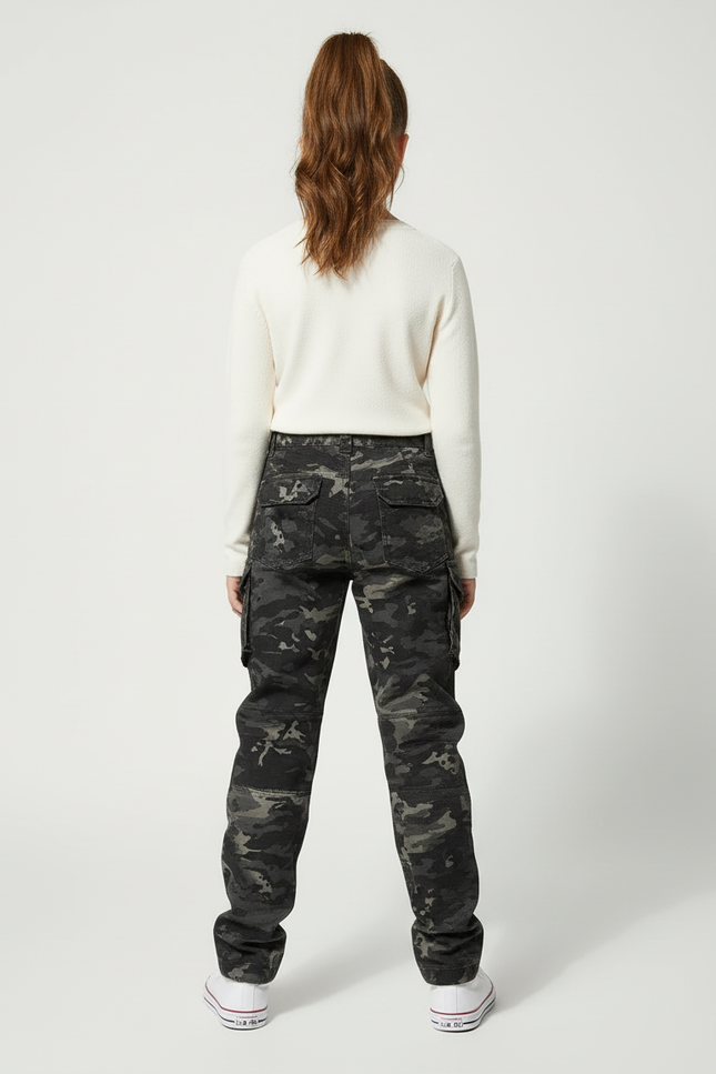 Pantalon Cargo Camouflage Militaire Noir Ample - Multicolore Coton - vue 2