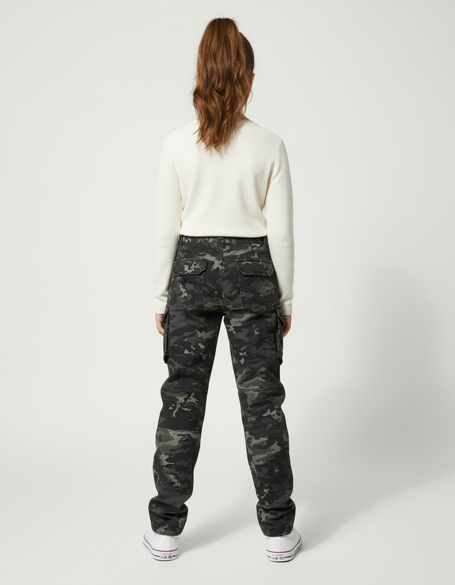Pantalon Cargo Camouflage Militaire Noir Ample - Multicolore Coton - vue 2