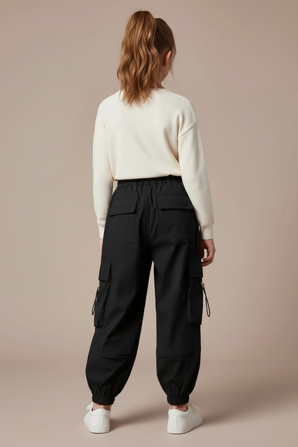 Pantalon Cargo Noir Ample Multipoches Fille - Polyester - vue 2