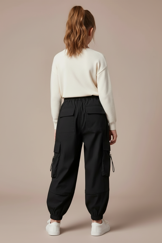 Pantalon Cargo Noir Ample Multipoches Fille - Polyester - vue 2