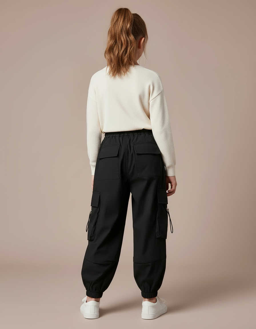 Pantalon Cargo Noir Ample Multipoches Fille - Polyester - vue 2