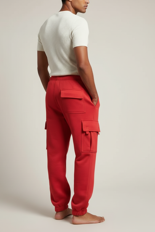 Pantalon Cargo Rouge Ample Molletonné Multi-Poches - vue 2
