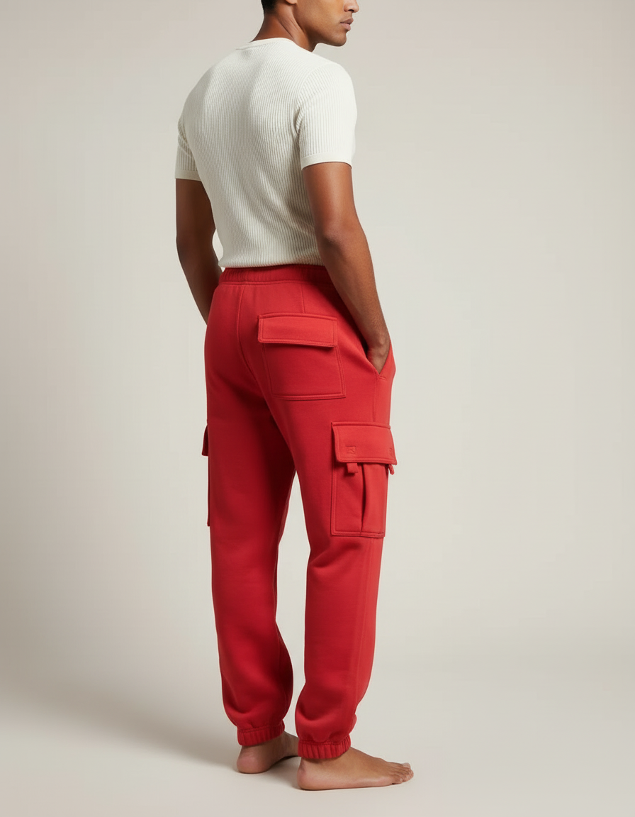 Pantalon Cargo Rouge Ample Molletonné Multi-Poches - vue 2
