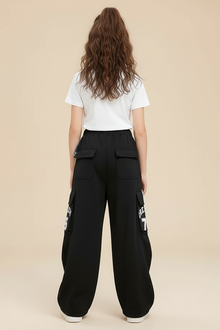 Pantalon Cargo Noir Rayures Blanches Denim Surpiqué - Molleton - vue 2