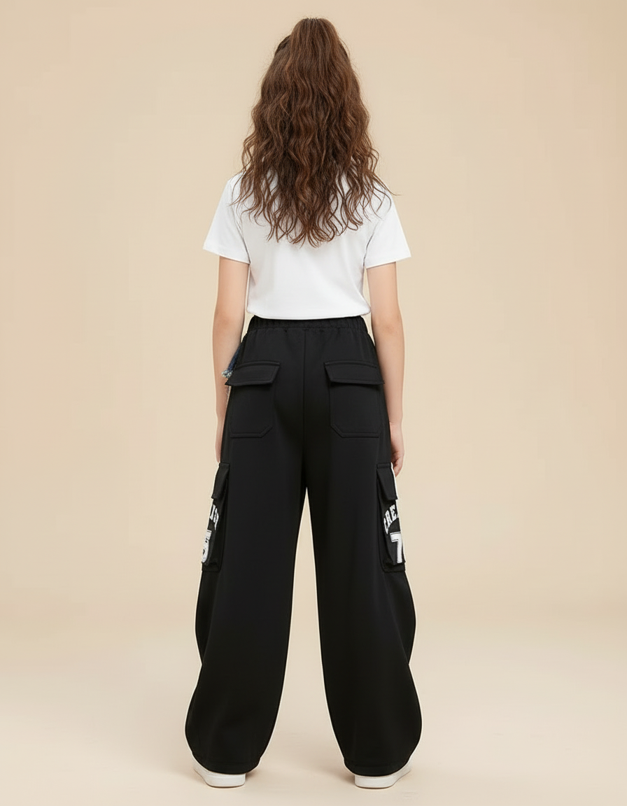 Pantalon Cargo Noir Rayures Blanches Denim Surpiqué - Molleton - vue 2
