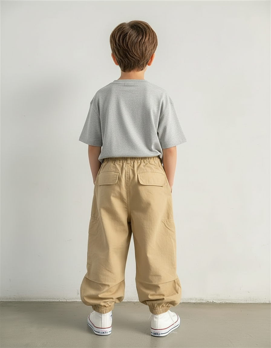 Pantalon Cargo Beige Ample Multipoches Décontracté Enfant Coton - Toile - vue 2