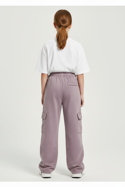 Pantalon Cargo Mauve Ample Décontracté Multipoches Fille - Violet Molleton - vue 2