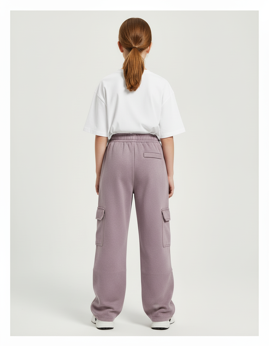Pantalon Cargo Mauve Ample Décontracté Multipoches Fille - Violet Molleton - vue 2