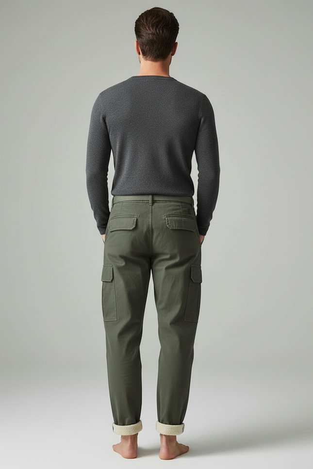 Pantalon Cargo Doublé - Kaki Coton - vue 2