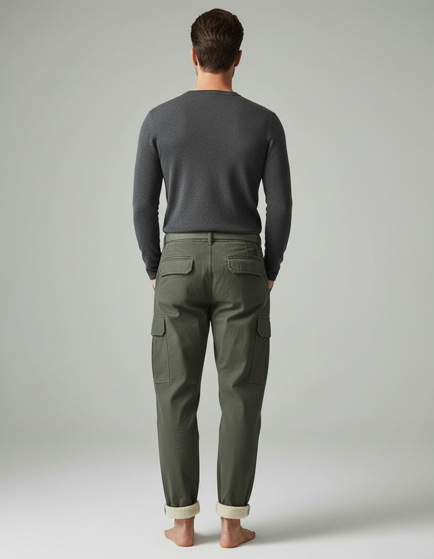 Pantalon Cargo Doublé - Kaki Coton - vue 2