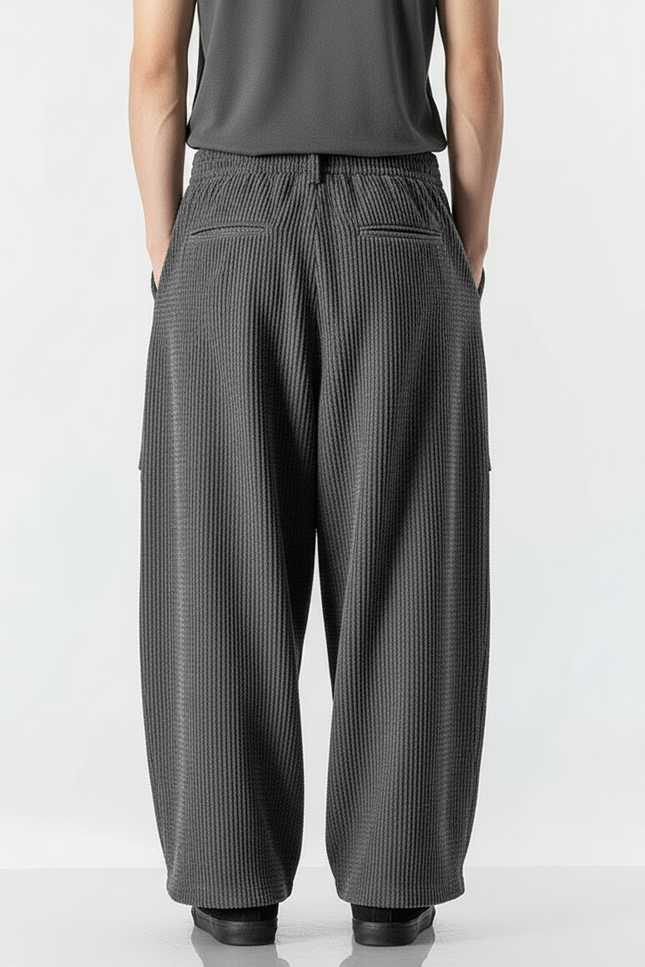 Pantalon Cargo Gris Côtelé Ample Décontracté - Cordé - vue 2
