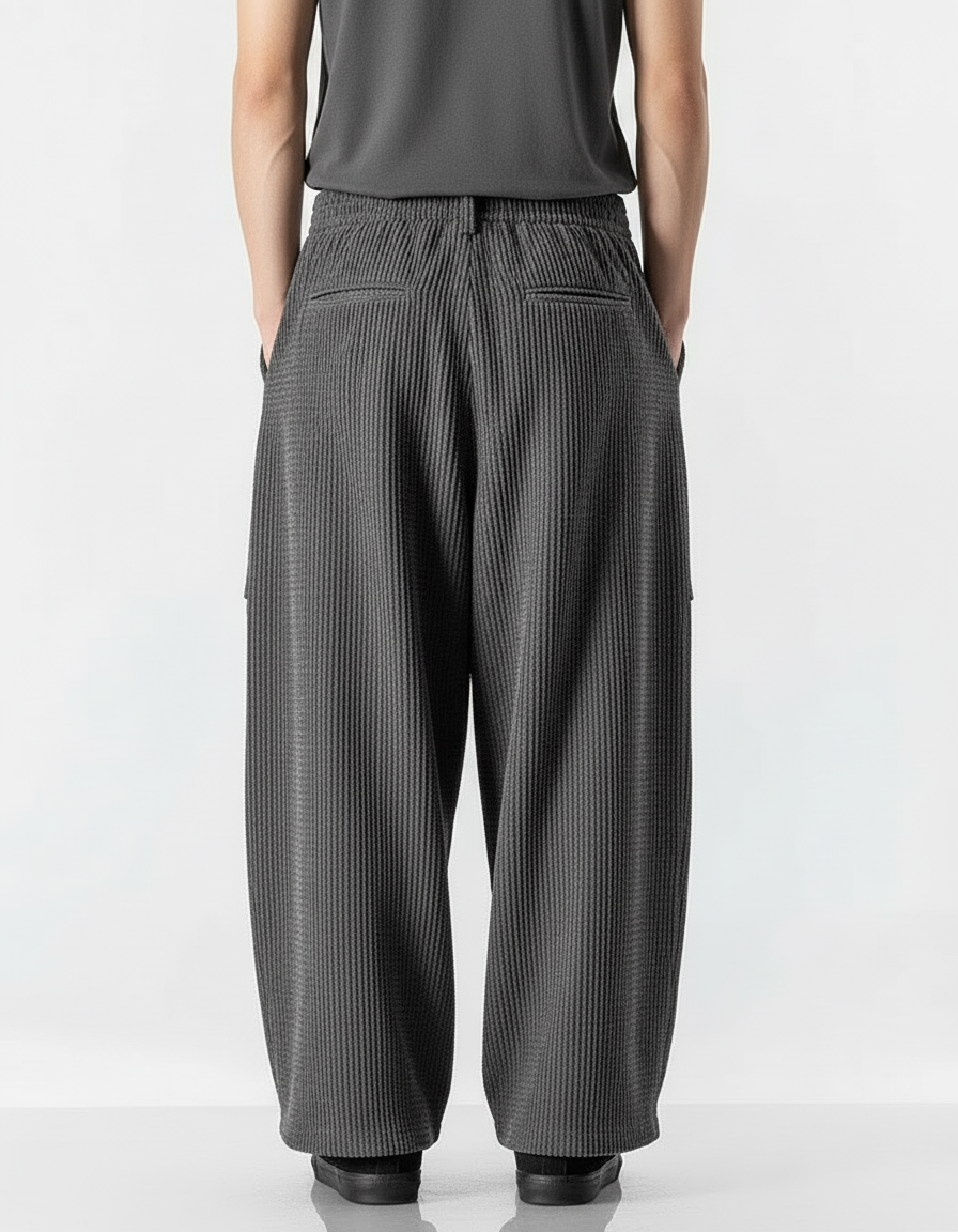 Pantalon Cargo Gris Côtelé Ample Décontracté - Cordé - vue 2