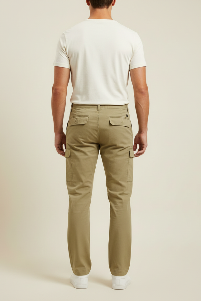 Pantalon Cargo Kaki Homme Coupe Droite Décontracté Coton - Toile - vue 2