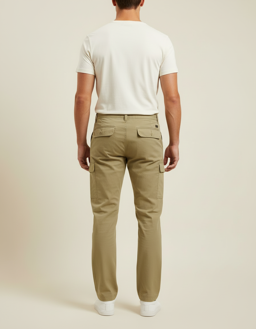 Pantalon Cargo Kaki Homme Coupe Droite Décontracté Coton - Toile - vue 2