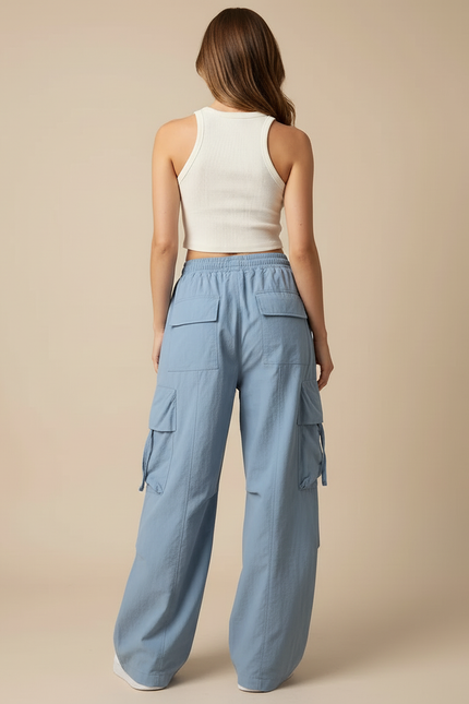 Pantalon Cargo Bleu Ample Décontracté Femme - Polyester - vue 2