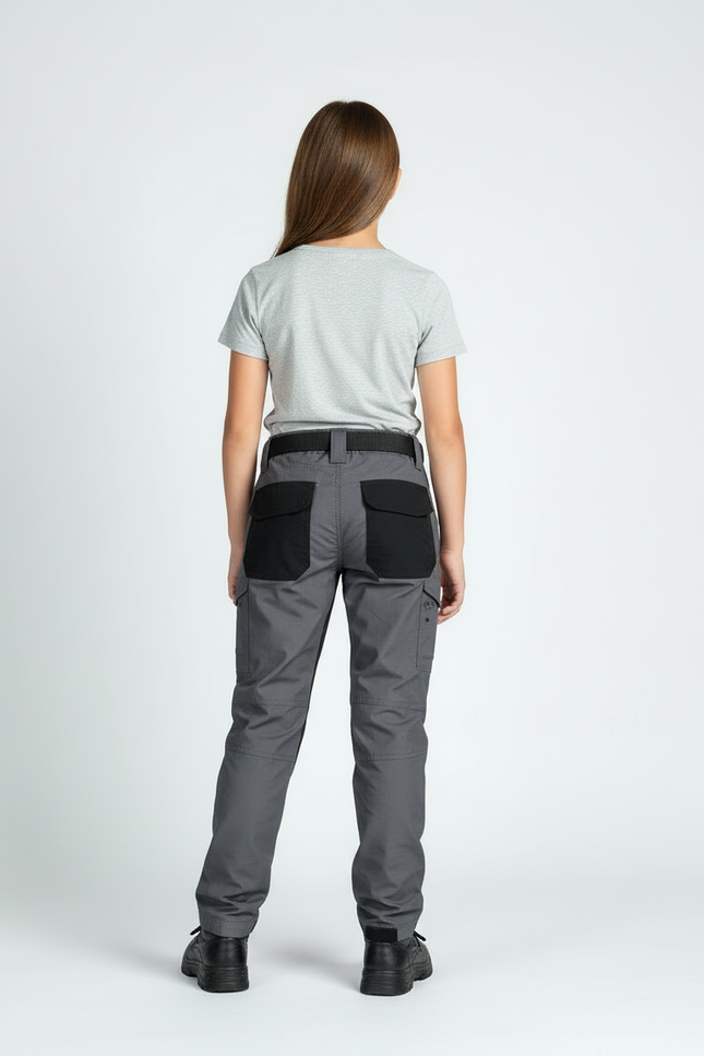 Pantalon Cargo Gris Noir Multipoches Enfant Tactique - Polyester - vue 2